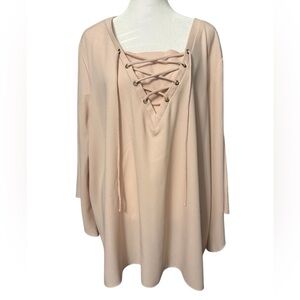 Cato Woman lace-up blouse with angel sleevess in a light blush color Size 22/24W